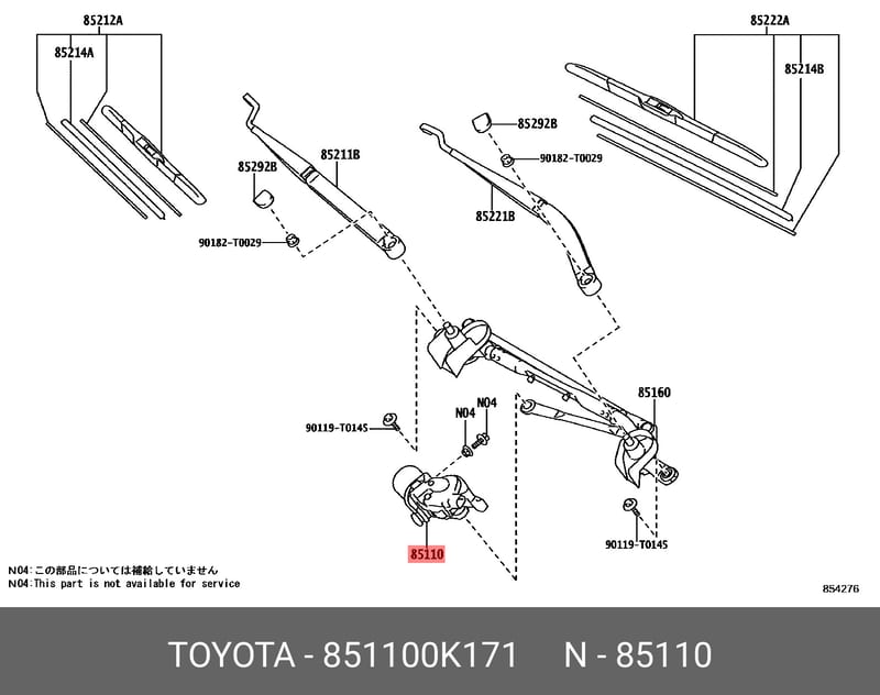 Mô tơ gạt mưa hilux 2014 - 2020 chính hãng 851100k171